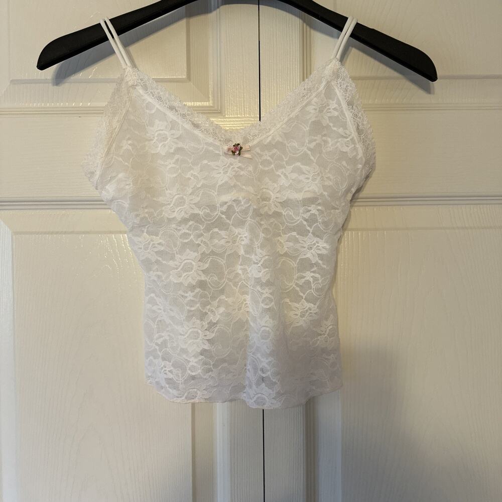 Vintage- Victoria’s Secret Angel White Lace Cami with Built in Shelf Bra - S